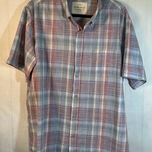 Weatherproof Men's Plaid Button-Down Shirt in Blue and Red